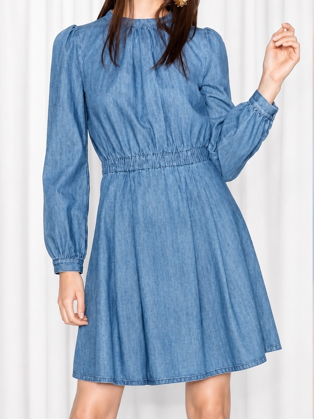 & Other Stories denim puff sleeve dress, size 6